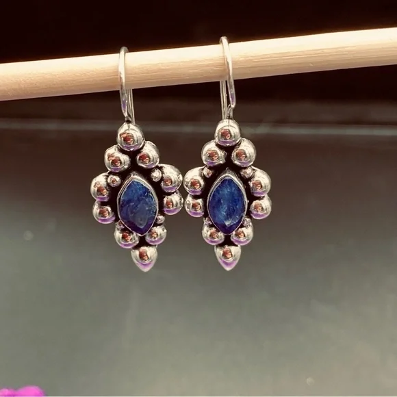 Sterling Silver beaded blue malachite earrings - Picture 1 of 4